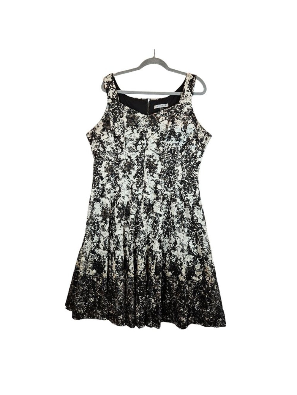 Danny & Nicole Black White Flared midi dress Womens 14 party lacy feminine ombre